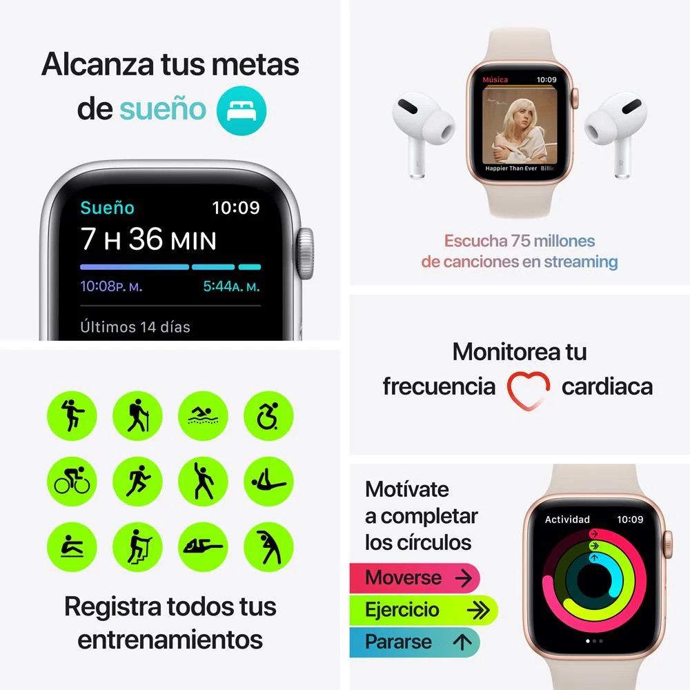 Apple Watch SE (GPS) - Caja de aluminio en plata de 40 mm - Correa deportiva en color abismo - Talla única - Image 7