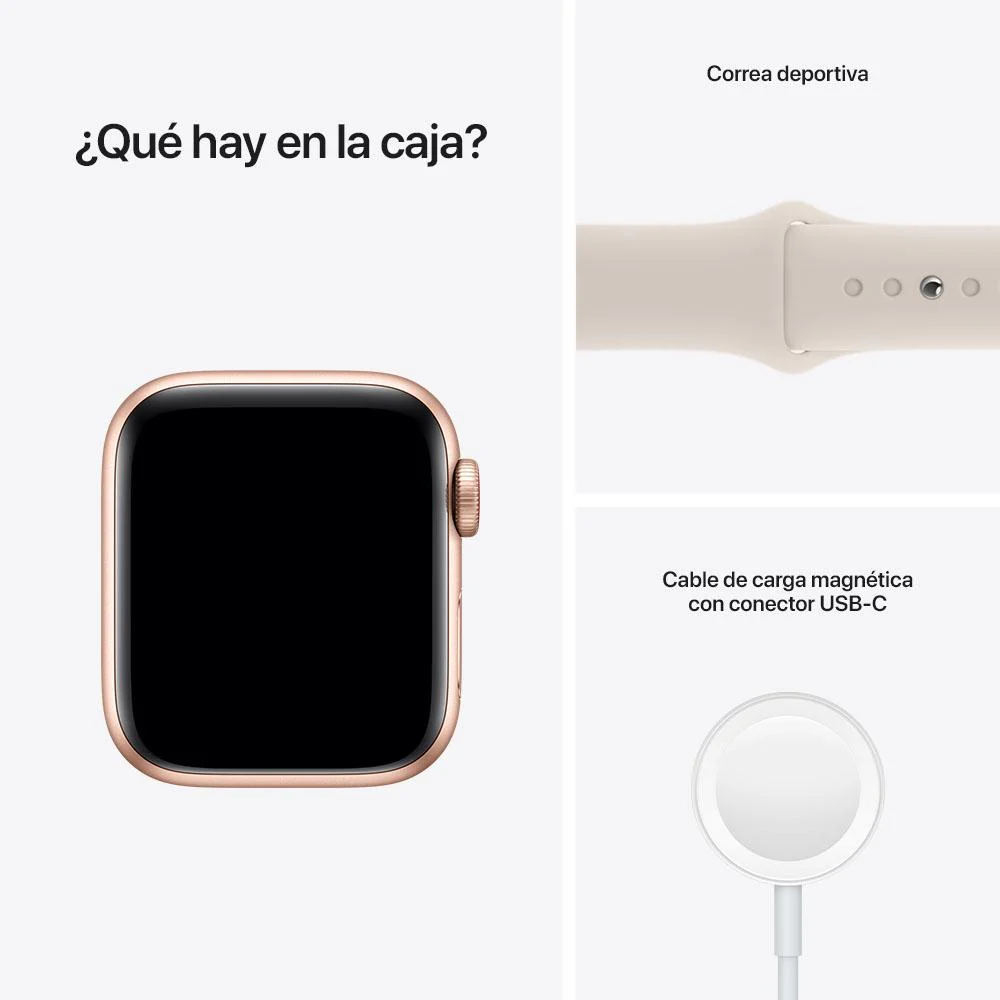 Apple Watch SE (GPS + Cellular) - Caja de aluminio en oro de 44 mm - Correa deportiva blanco estelar - Talla única - Image 8