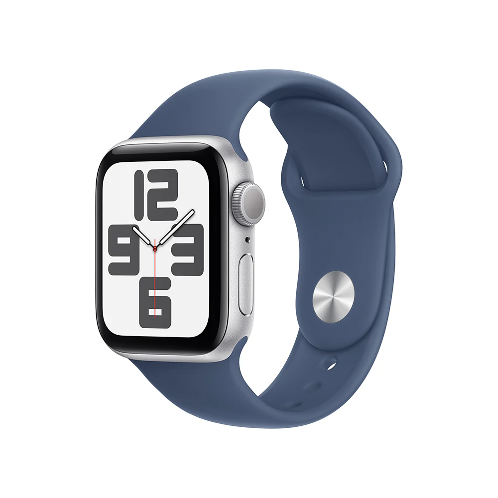 Apple Watch SE GPS • Caja de aluminio color plata de 40 mm • Correa deportiva azul denim - S/M
