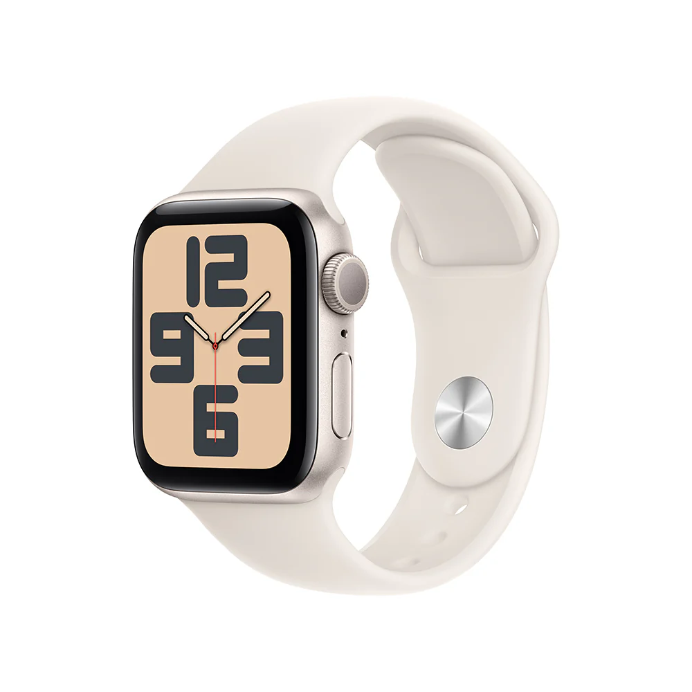 Apple Watch SE GPS • Caja de aluminio blanco estelar de 40 mm • Correa deportiva blanco estelar - M/L