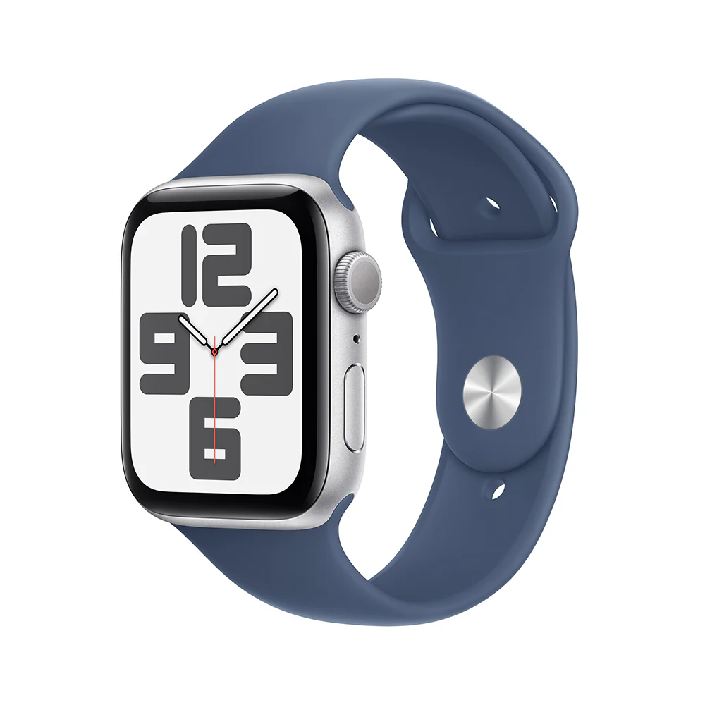 Apple Watch SE GPS • Caja de aluminio color plata de 44 mm • Correa deportiva azul denim - S/M