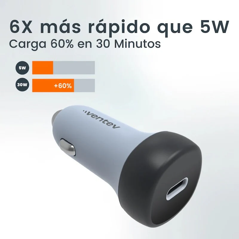 ADAPTADOR VENTEV PARA CARRO 30W USB-C GREY - Image 2