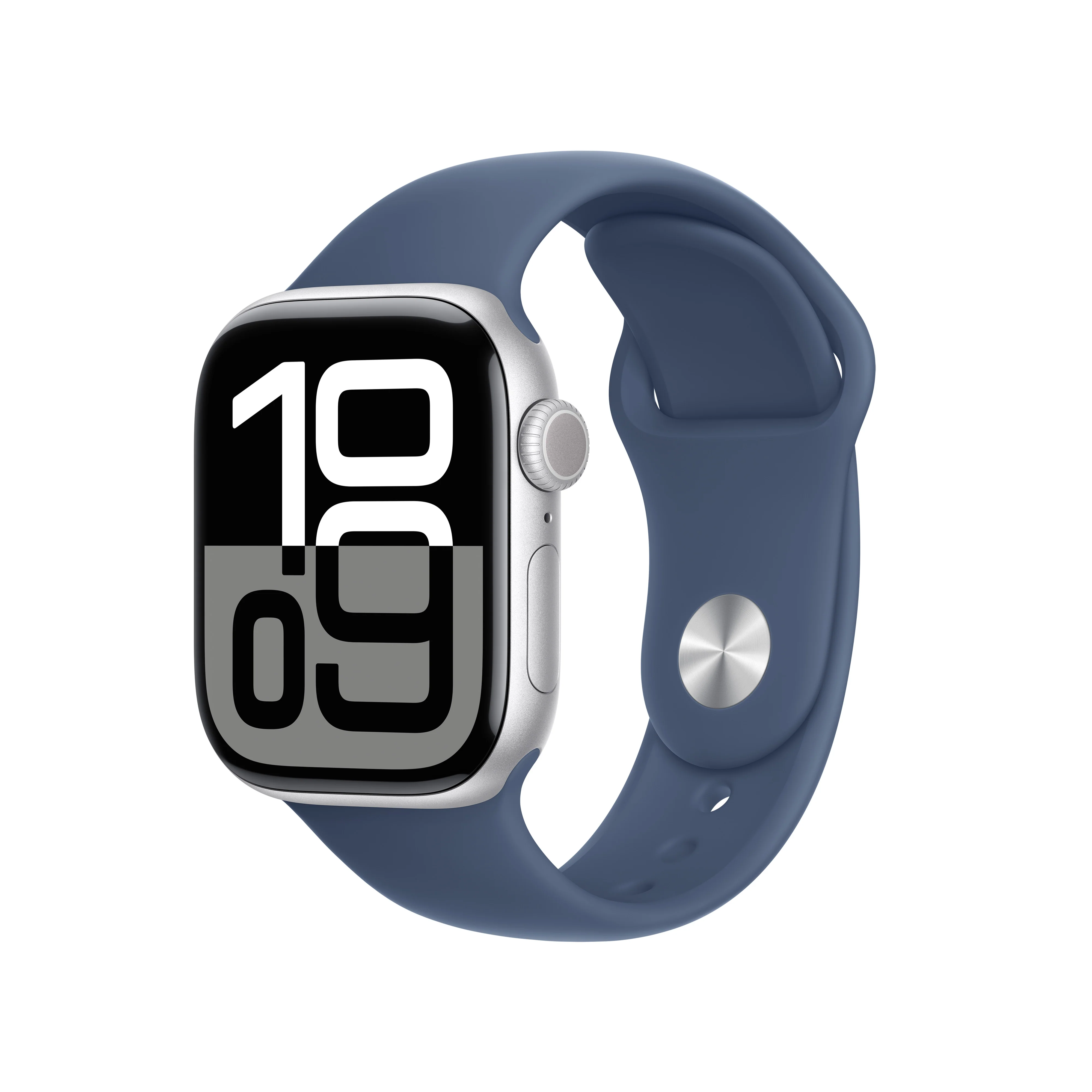 Apple Watch Series 10 GPS • Caja de aluminio color plata de 42 mm • Correa deportiva azul denim - S/M