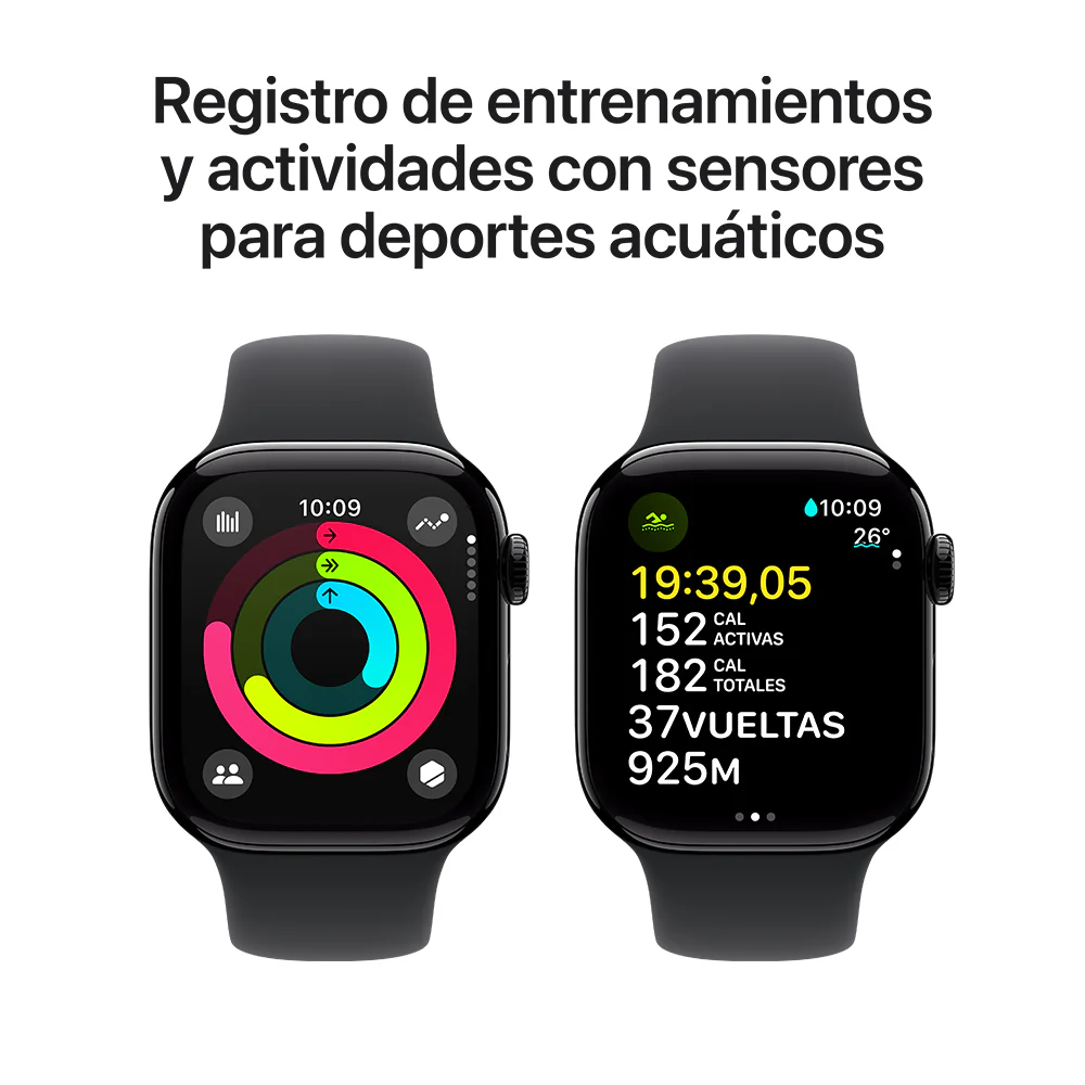 Apple Watch Series 10 GPS • Caja de aluminio negro azabache de 42 mm • Correa deportiva negra - S/M - Image 4