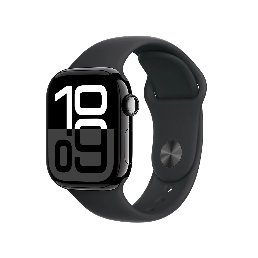 Apple Watch Series 10 GPS • Caja de aluminio negro azabache de 42 mm • Correa deportiva negra - M/L