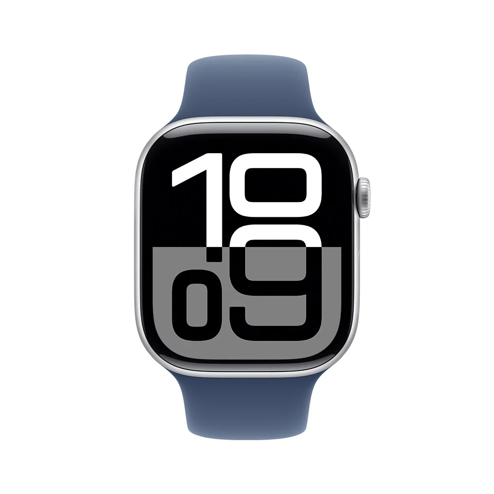 Apple Watch Series 10 GPS • Caja de aluminio color plata de 46 mm • Correa deportiva azul denim - S/M - Image 2