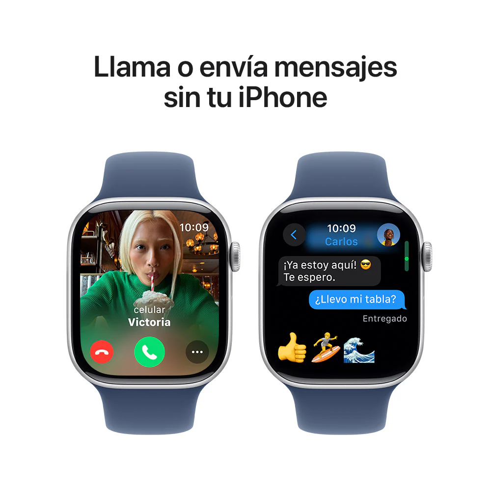 Apple Watch Series 10 GPS • Caja de aluminio color plata de 46 mm • Correa deportiva azul denim - S/M - Image 7