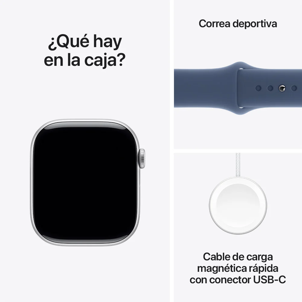 Apple Watch Series 10 GPS • Caja de aluminio color plata de 46 mm • Correa deportiva azul denim - M/L - Image 9