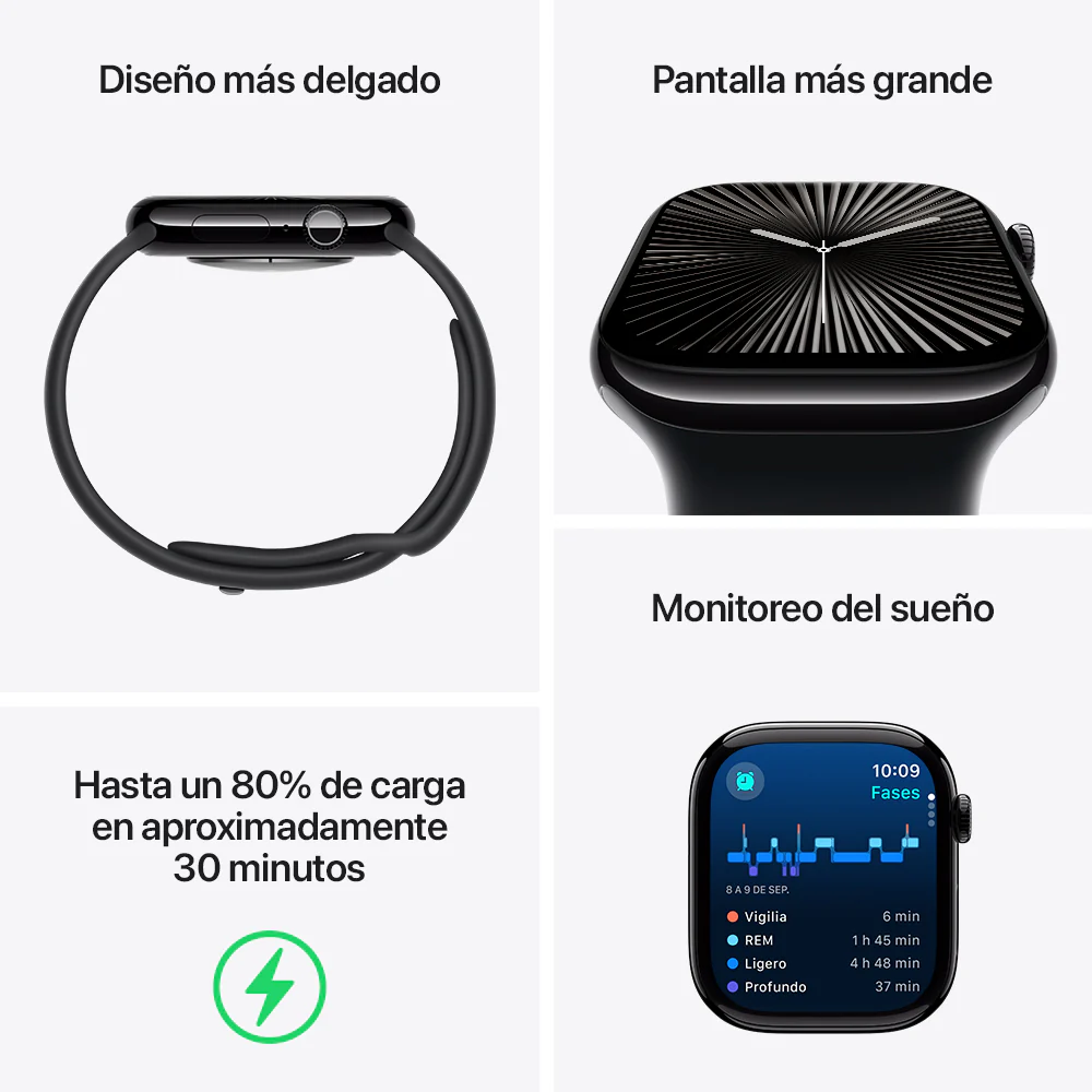 Apple Watch Series 10 GPS • Caja de aluminio negro azabache de 46 mm • Correa deportiva negra - S/M - Image 3