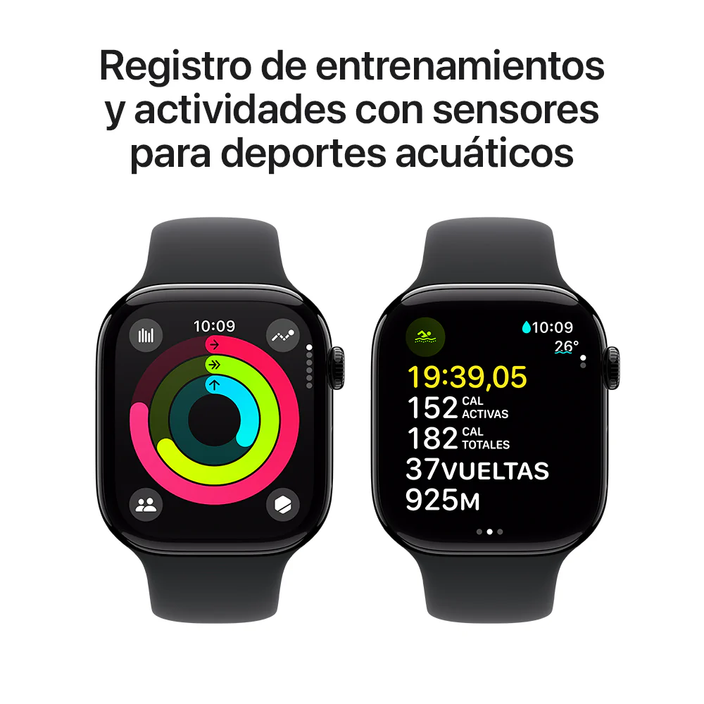 Apple Watch Series 10 GPS • Caja de aluminio negro azabache de 46 mm • Correa deportiva negra - S/M - Image 4