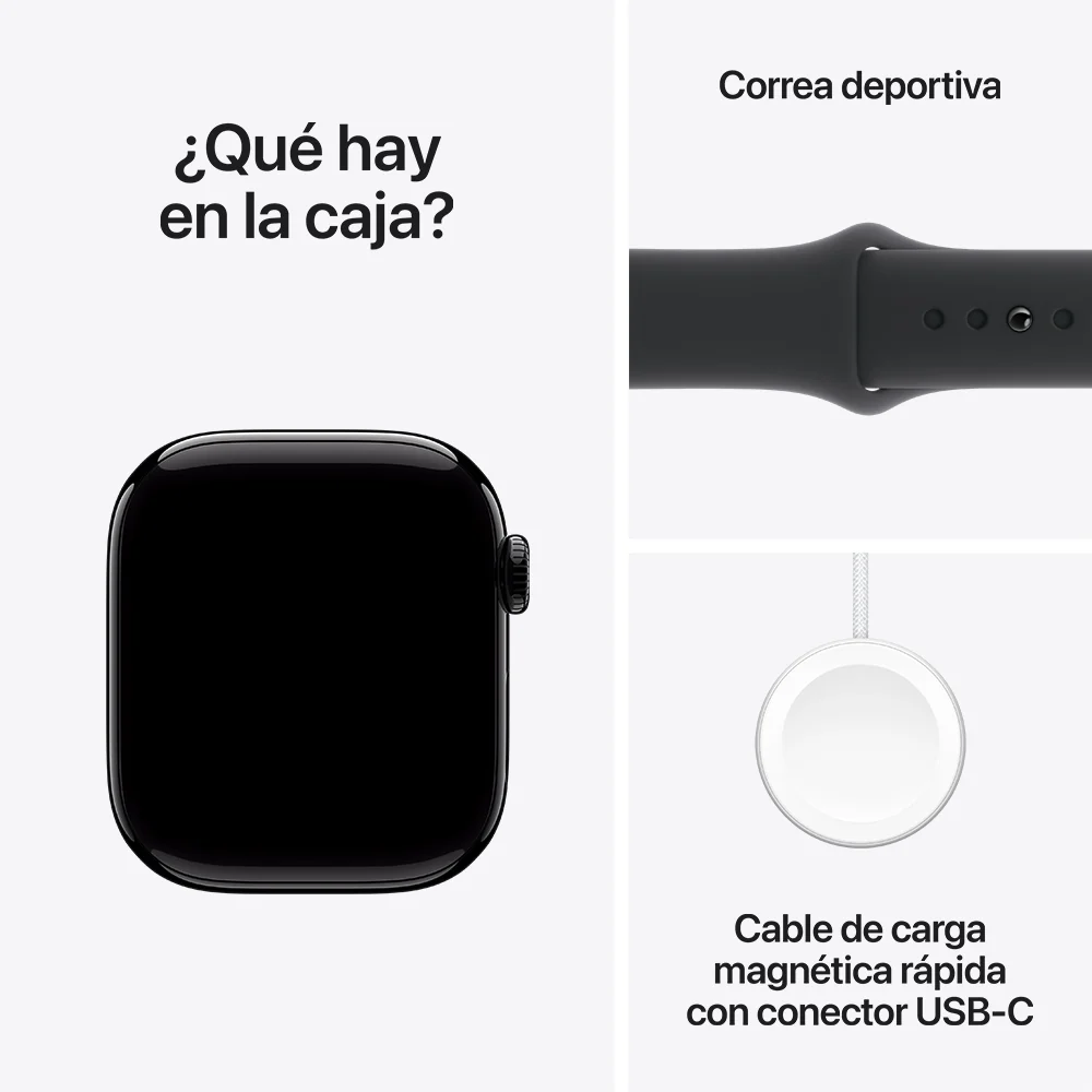 Apple Watch Series 10 GPS + Cellular • Caja de aluminio negro azabache de 42 mm • Correa deportiva negra - S/M - Image 9