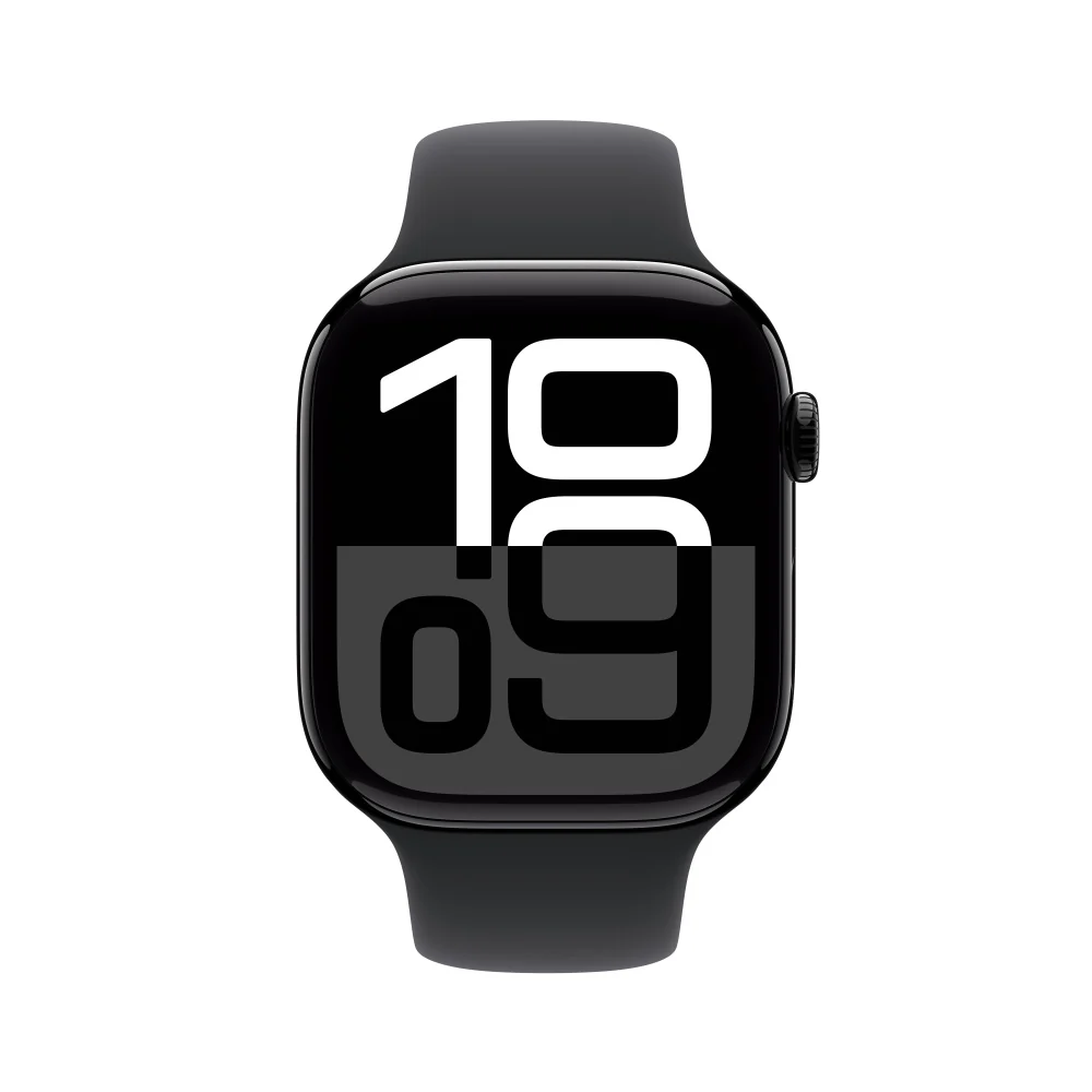 Apple Watch Series 10 GPS + Cellular • Caja de aluminio negro azabache de 46 mm • Correa deportiva negra - S/M - Image 2