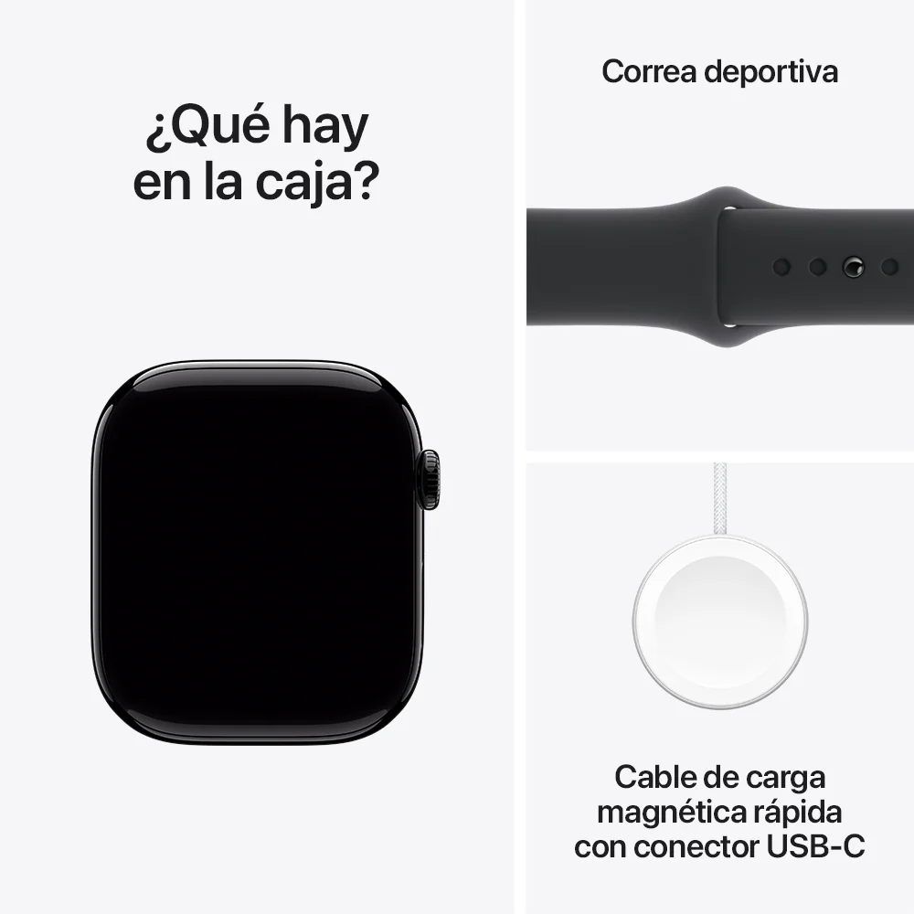 Apple Watch Series 10 GPS + Cellular • Caja de aluminio negro azabache de 46 mm • Correa deportiva negra - S/M - Image 9