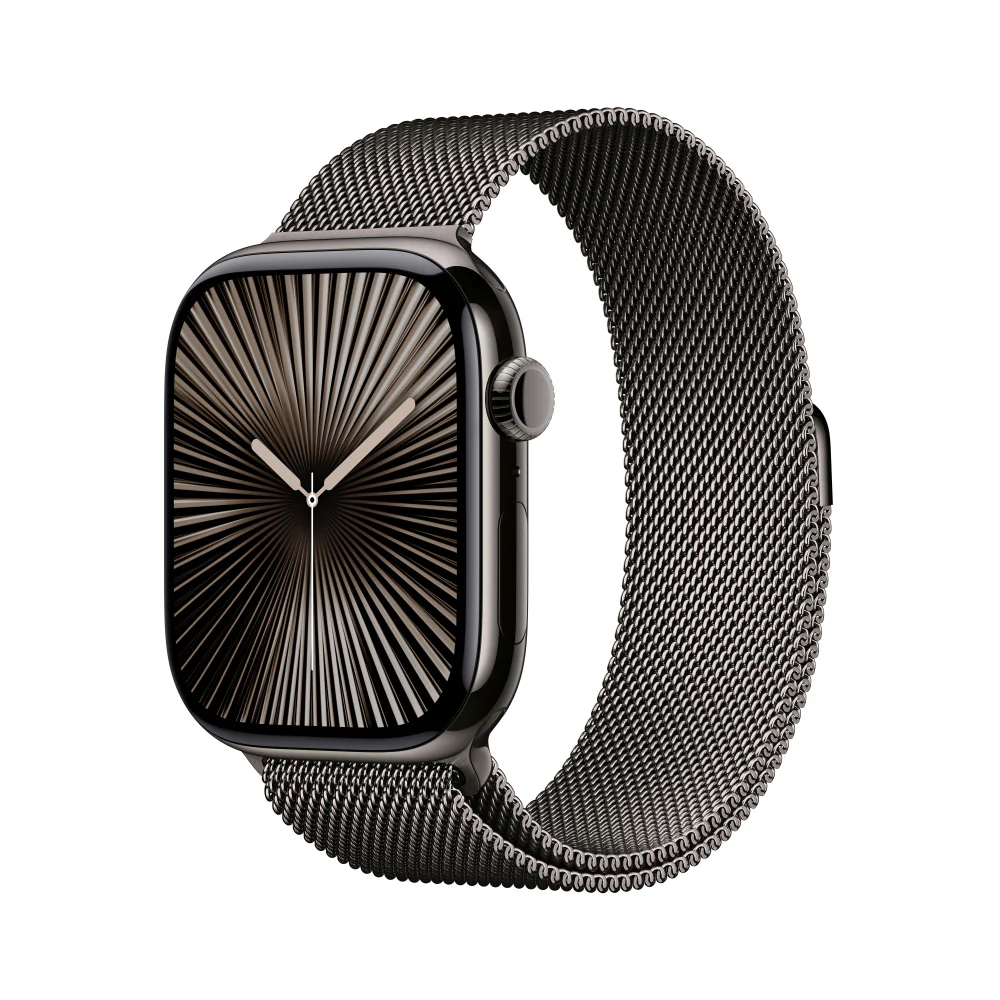 Apple Watch Series 10 GPS + Cellular • Caja de titanio color pizarra de 46 mm • Correa estilo milanés color pizarra - S/M