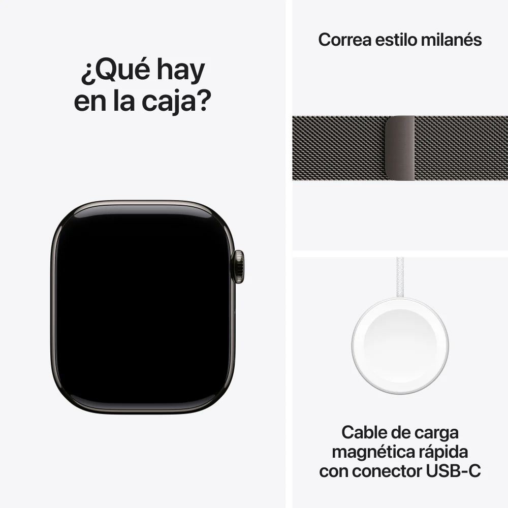 Apple Watch Series 10 GPS + Cellular • Caja de titanio color pizarra de 46 mm • Correa estilo milanés color pizarra - S/M - Image 9
