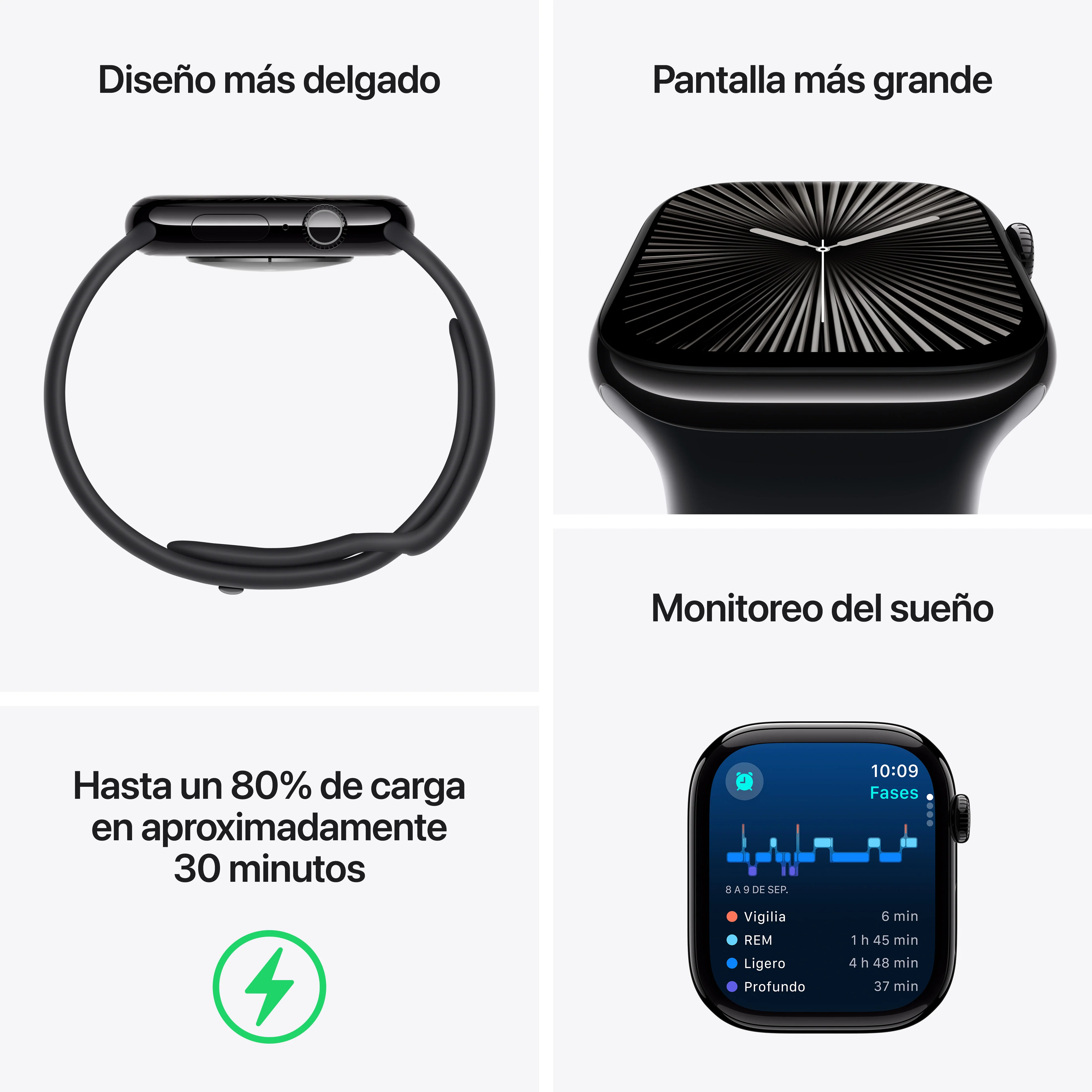 Apple Watch Series 10 GPS • Caja de aluminio color plata de 42 mm • Correa loop deportiva azul nube - Image 3