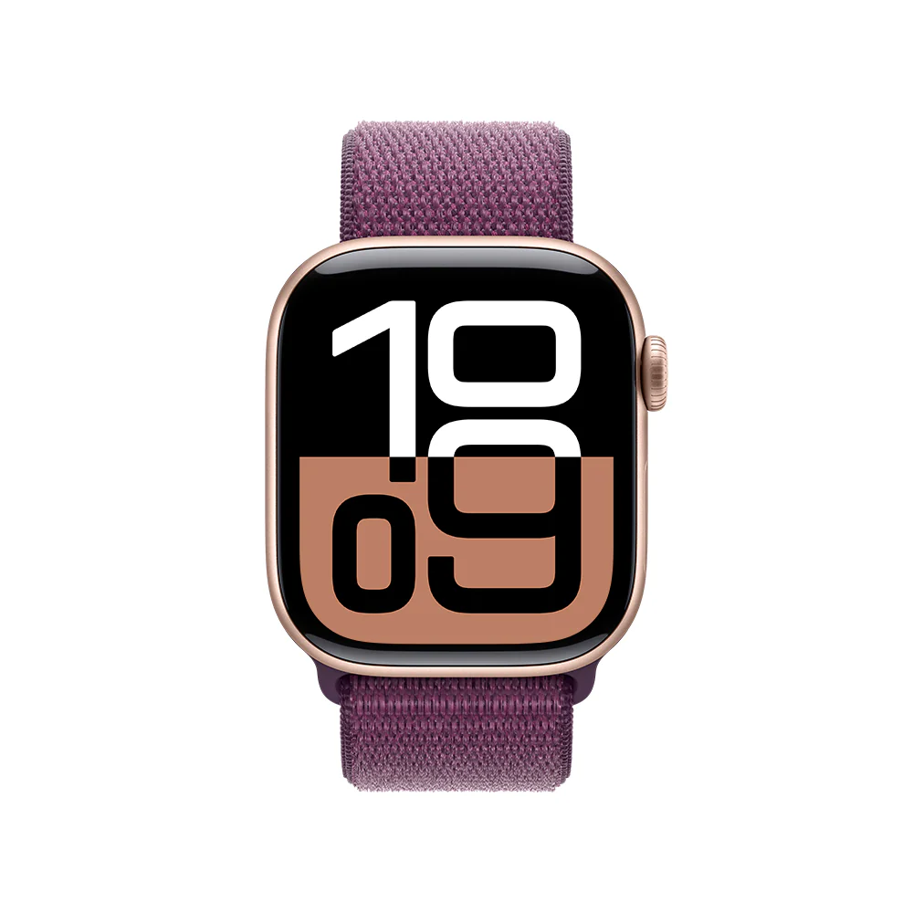 Apple Watch Series 10 GPS • Caja de aluminio color oro rosa de 42 mm • Correa loop deportiva color ciruela - Image 2