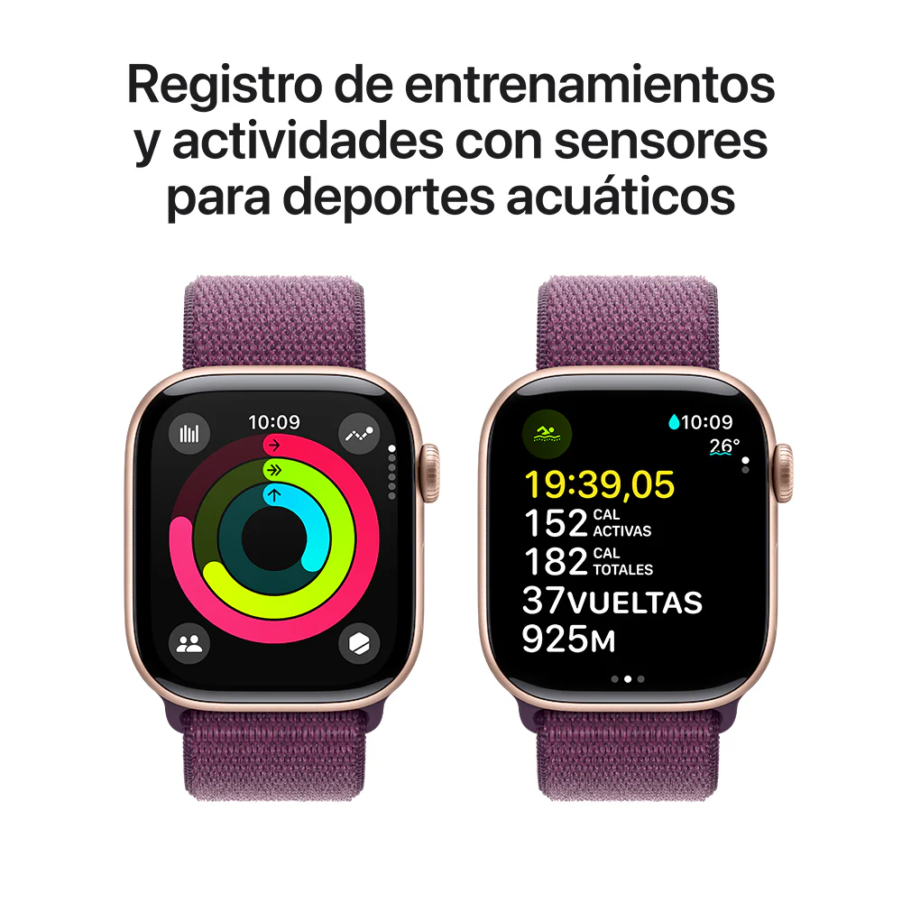 Apple Watch Series 10 GPS • Caja de aluminio color oro rosa de 42 mm • Correa loop deportiva color ciruela - Image 4