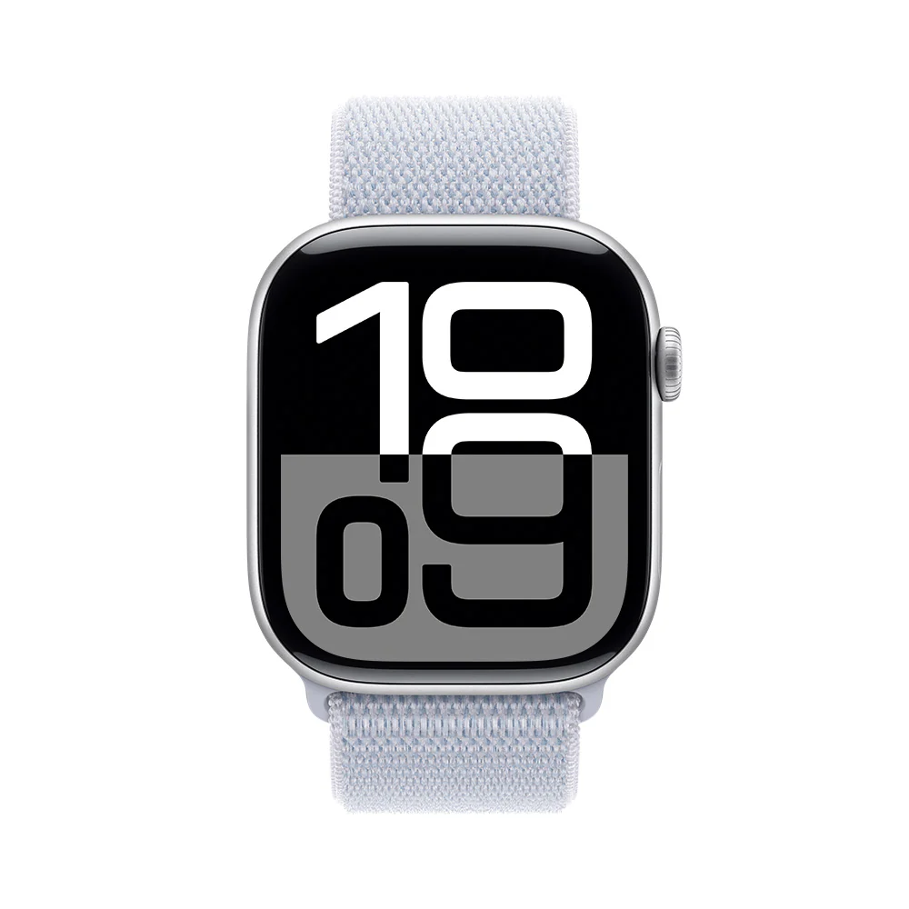 Apple Watch Series 10 GPS • Caja de aluminio color plata de 46 mm • Correa loop deportiva azul nube - Image 2