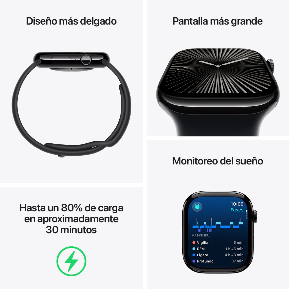 Apple Watch Series 10 GPS • Caja de aluminio color plata de 46 mm • Correa loop deportiva azul nube - Image 3
