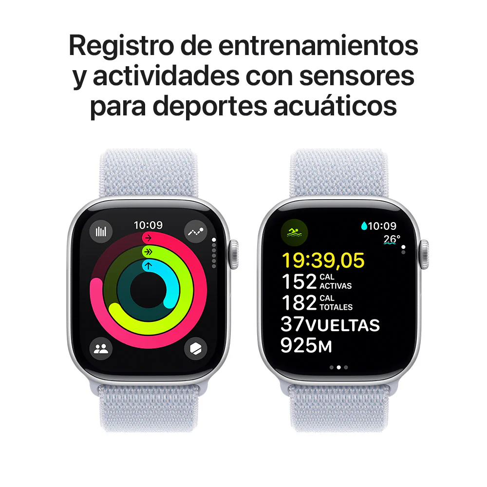 Apple Watch Series 10 GPS • Caja de aluminio color plata de 46 mm • Correa loop deportiva azul nube - Image 4