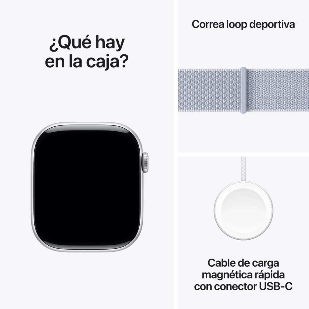Apple Watch Series 10 GPS • Caja de aluminio color plata de 46 mm • Correa loop deportiva azul nube - Image 9