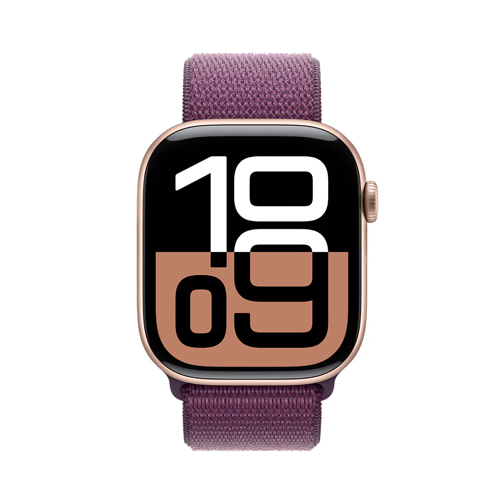 Apple Watch Series 10 GPS • Caja de aluminio color oro rosa de 46 mm • Correa loop deportiva color ciruela - Image 2