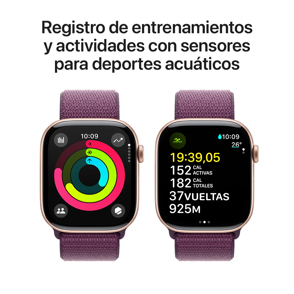 Apple Watch Series 10 GPS • Caja de aluminio color oro rosa de 46 mm • Correa loop deportiva color ciruela - Image 4
