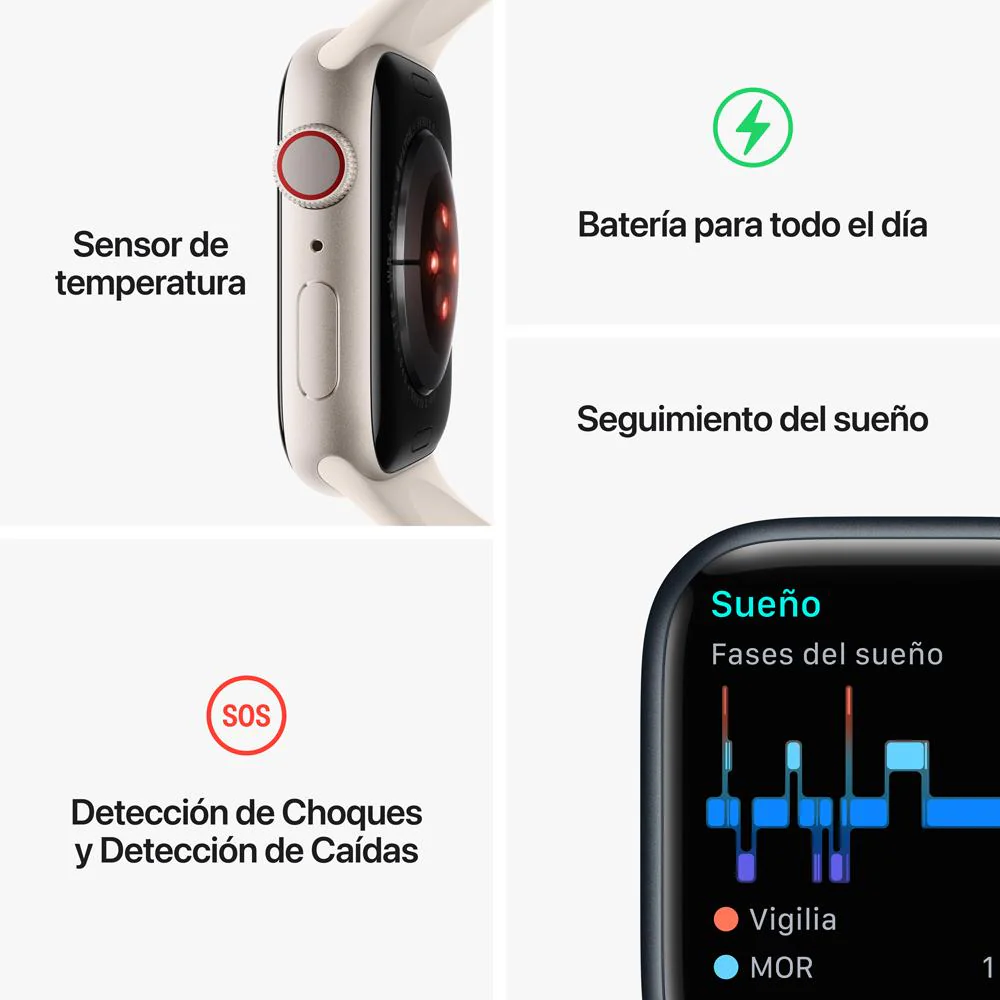 Apple Watch Series 8 (GPS + Cellular) - Caja de aluminio en blanco estrella de 41 mm - Correa deportiva blanco estrella - Talla única - Image 8