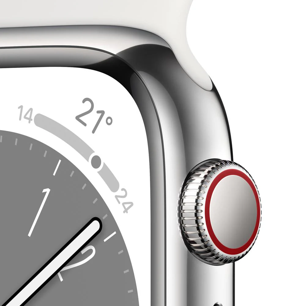 Apple Watch Series 8 (GPS + Cellular) - Caja de acero inoxidable en plata de 41 mm - Correa deportiva blanca - Talla única - Image 3