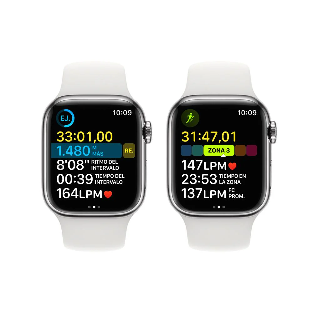 Apple Watch Series 8 (GPS + Cellular) - Caja de acero inoxidable en plata de 41 mm - Correa deportiva blanca - Talla única - Image 7