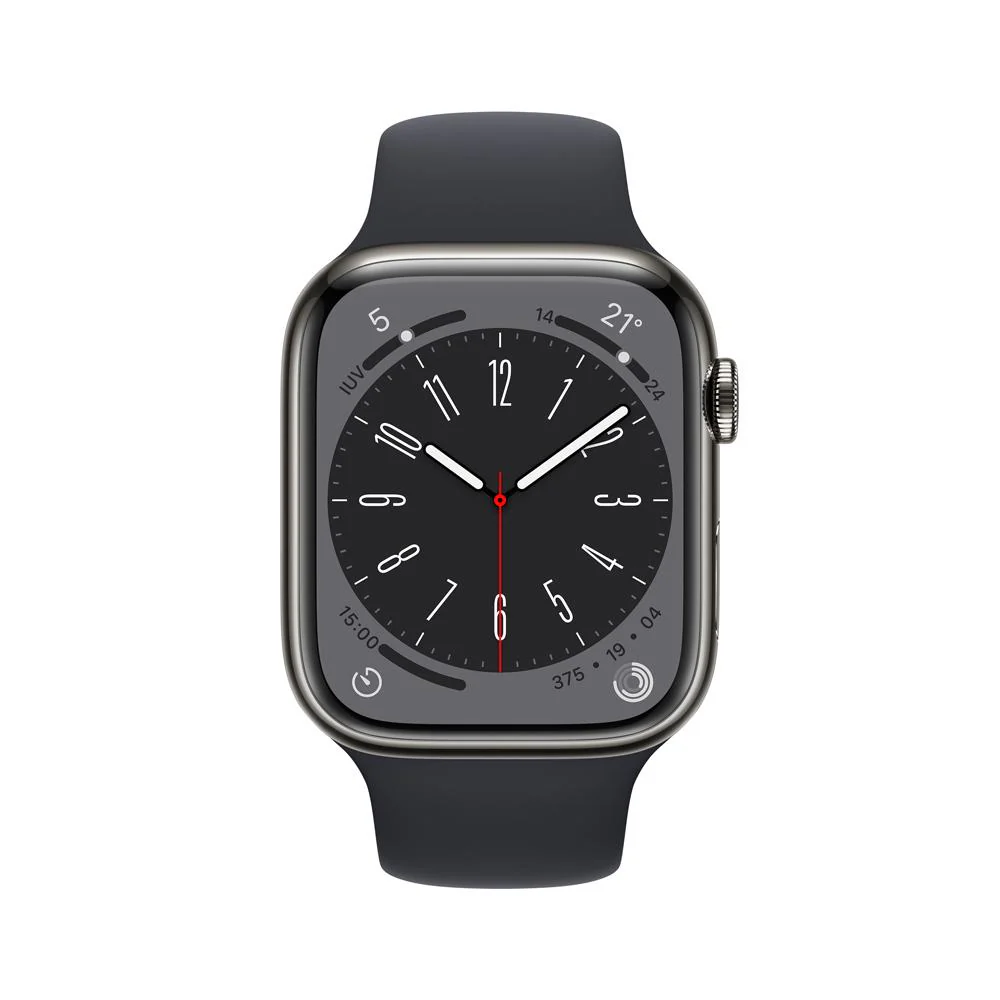 Apple Watch Series 8 (GPS + Cellular) - Caja de acero inoxidable en grafito de 45 mm - Correa deportiva en color medianoche - Talla única - Image 2