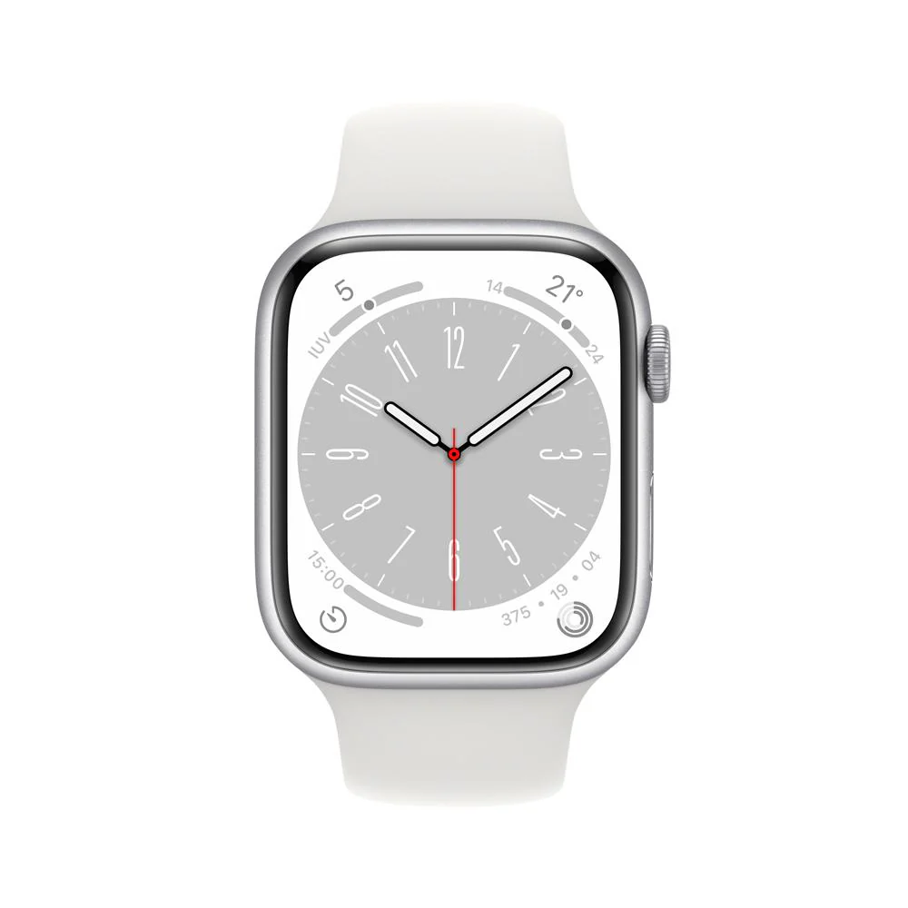 Apple Watch Series 8 (GPS + Cellular) - Caja de aluminio en plata de 45 mm - Correa deportiva blanca - Talla única - Image 2