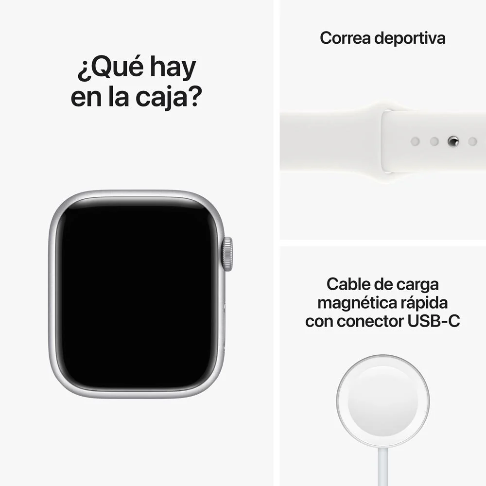 Apple Watch Series 8 (GPS + Cellular) - Caja de aluminio en plata de 45 mm - Correa deportiva blanca - Talla única - Image 9