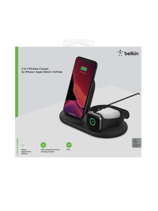 Base De Carga Stand Inalámbrica Belkin Qi 7.5w / 3 En 1 - Negro - Image 4
