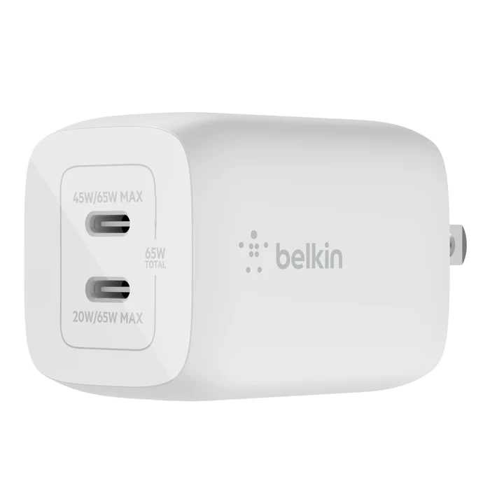Cargador de pared doble BELKIN  USB-C GaN con PPS de 65 W - Blanco - Image 3