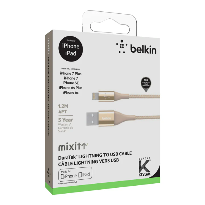 Cable Belkin USB-A a Lightning - 1.2M - DuraTek Plus - Dorado - Image 2