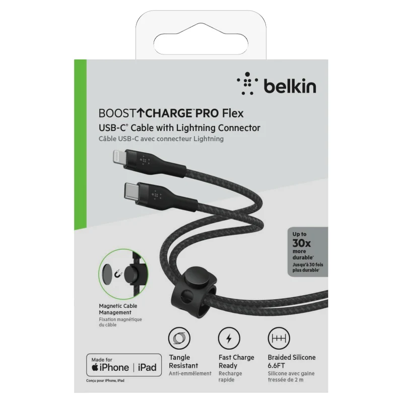 Cable Belkin USB-C a Lightning - 2M - Pro Flex - Negro - Image 3
