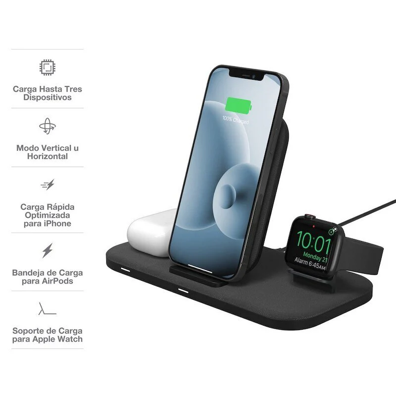 Cargador de Base Inalámbrico mophie 3 en 1 de 15W  - Negro - Image 3