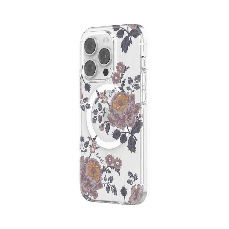 Case protectora Coach con MagSafe Para iPhone 14 Pro- Moody Floral/Púrpura - Image 4