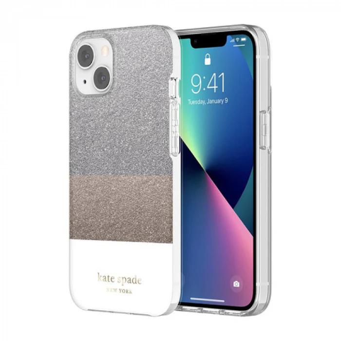 Case Kate Spade NY para iPhone 13 - Bloque Blanco/Plata/Oro/Glitter - Image 4