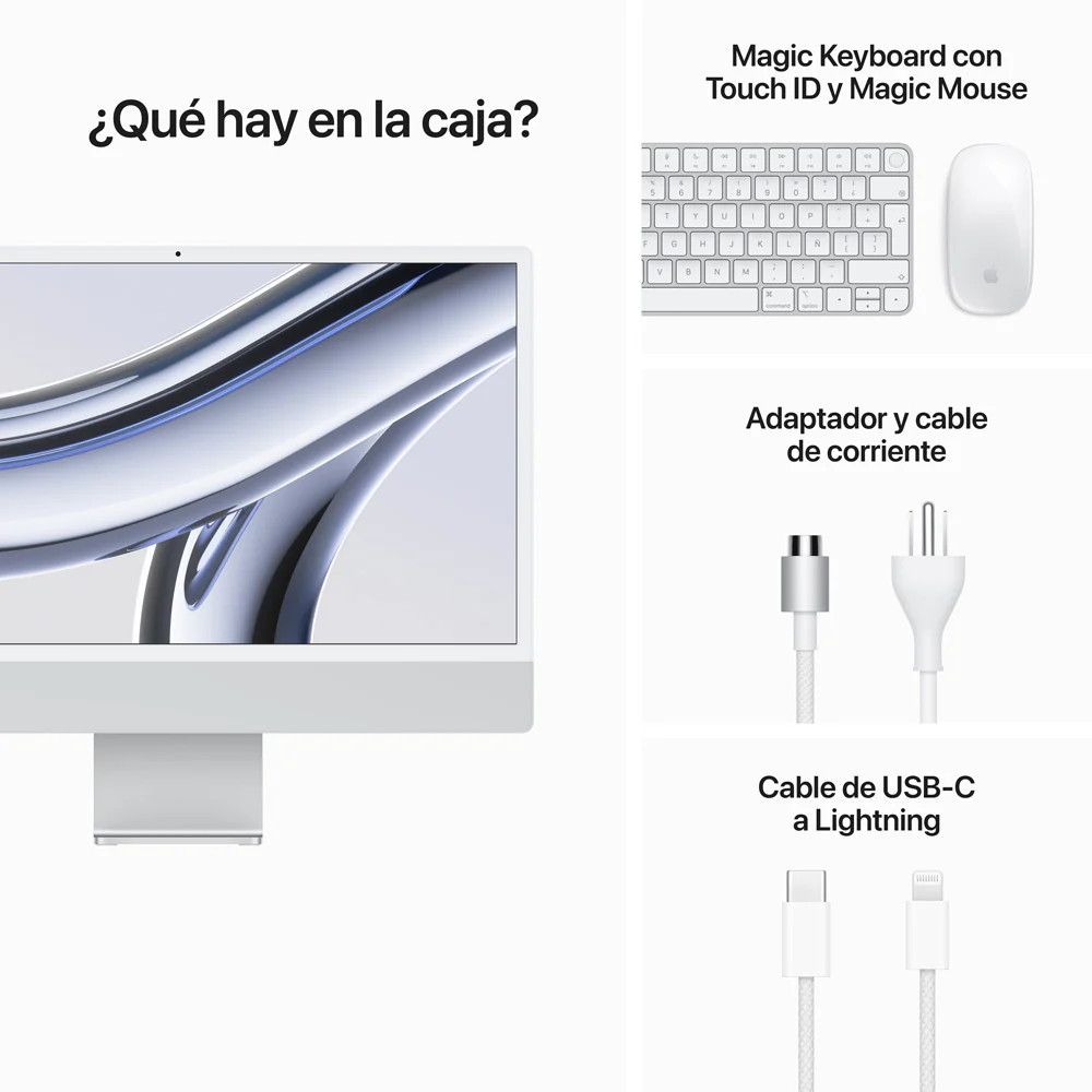 iMac con pantalla Retina 4,5K de 24 pulgadas: Chip M3 de Apple con CPU de 8 núcleos y GPU de 10 núcleos, 512 GB SSD - Plata - Image 9