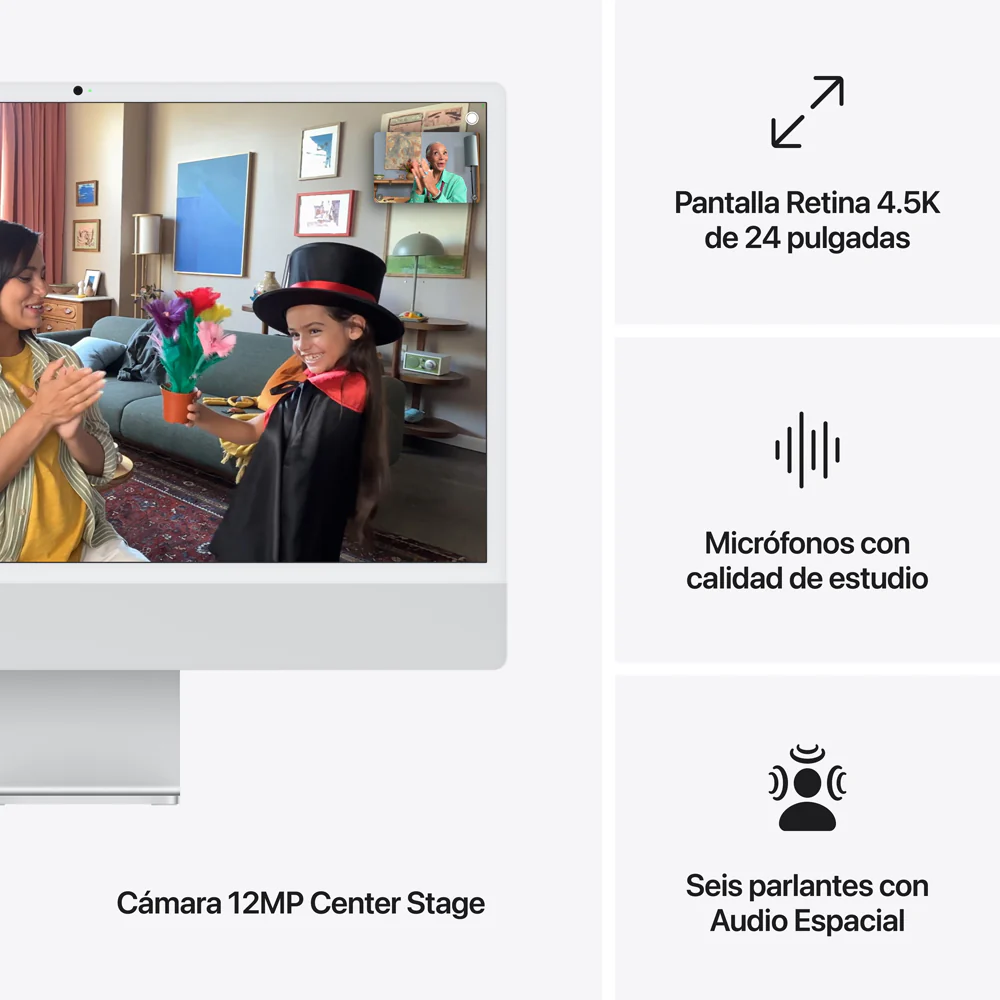 iMac con pantalla Retina 4,5K de 24 pulgadas: Chip M4 de Apple con CPU de 10 núcleos y GPU de 10 núcleos, 256 GB SSD , Vidrio nanotexturizado - Plata - Image 7