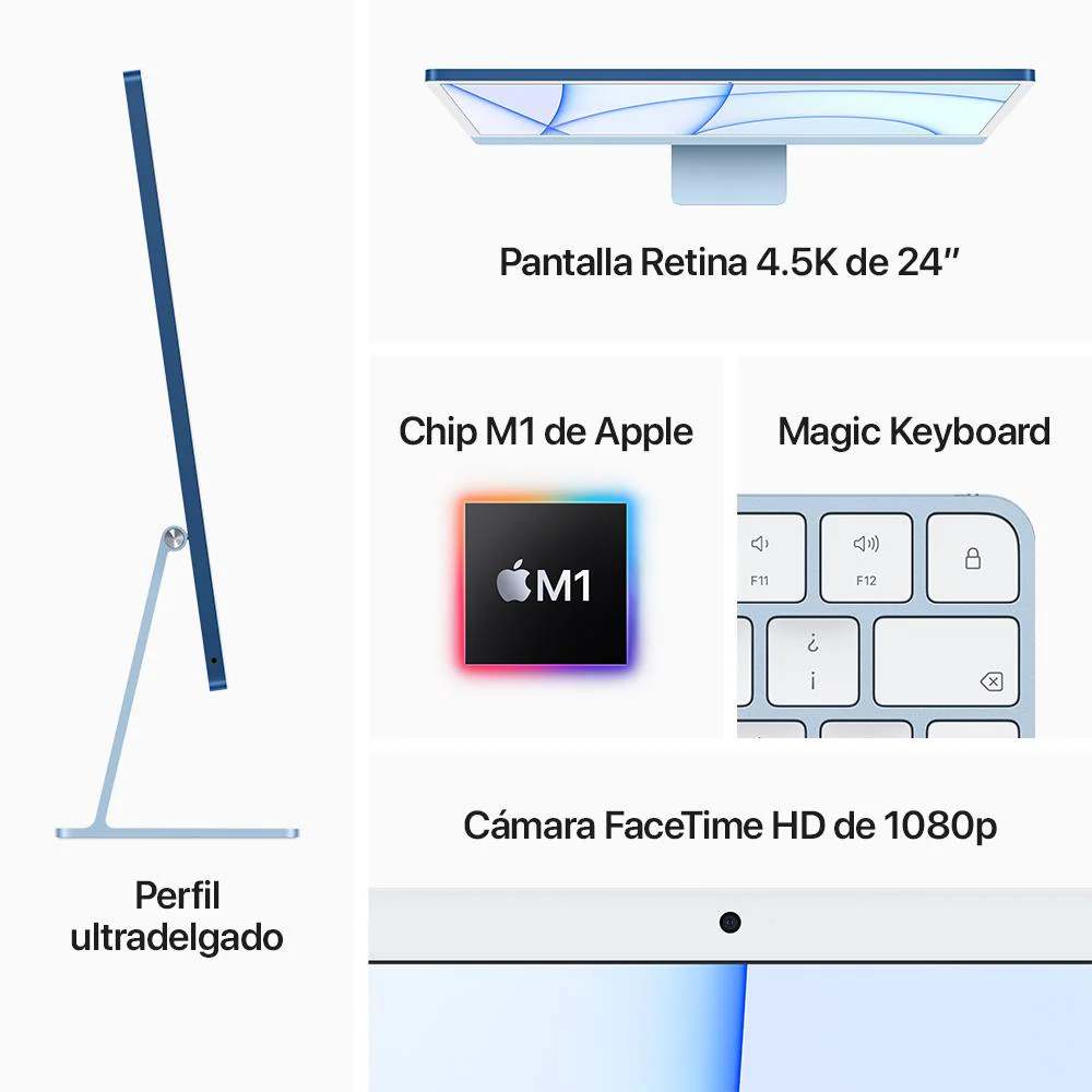 iMac con pantalla Retina 4,5K de 24 pulgadas: Chip M1 de Apple con CPU de ocho núcleos y GPU de siete núcleos, 256 GB SSD - Azul - Image 6