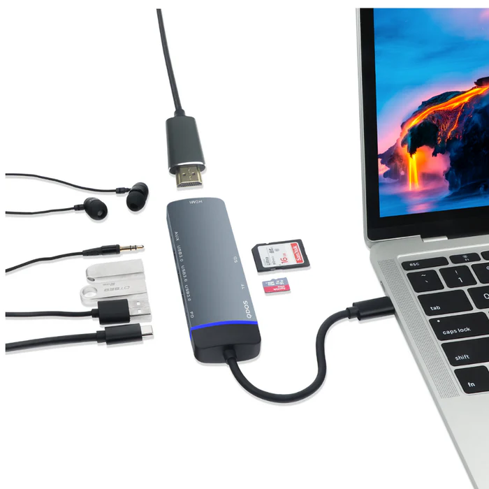 Multipuerto Hub QDOS Powerlink USB-C 8 en 1 - Gris - Image 4